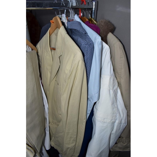 964 - A QUANTITY OF GENTLEMENS CLOTHING IN SEVEN BOXES AND LOOSE, including jackets, shirts, suits, trouse... 