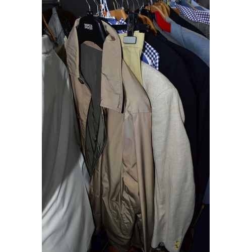 964 - A QUANTITY OF GENTLEMENS CLOTHING IN SEVEN BOXES AND LOOSE, including jackets, shirts, suits, trouse... 