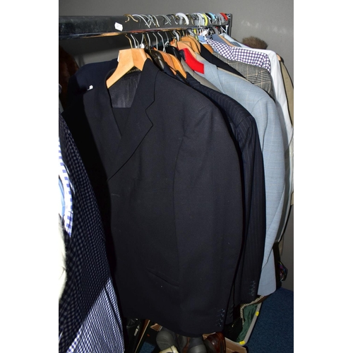 964 - A QUANTITY OF GENTLEMENS CLOTHING IN SEVEN BOXES AND LOOSE, including jackets, shirts, suits, trouse... 