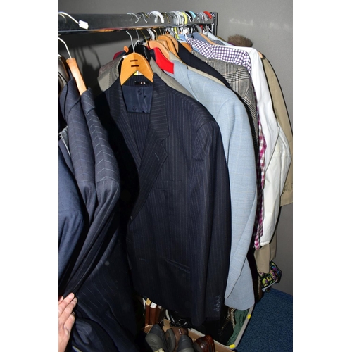 964 - A QUANTITY OF GENTLEMENS CLOTHING IN SEVEN BOXES AND LOOSE, including jackets, shirts, suits, trouse... 