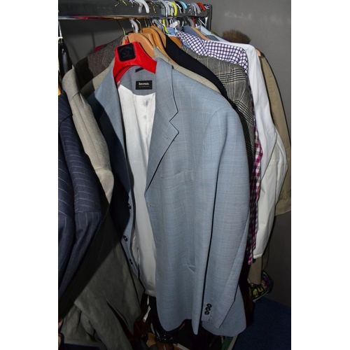 964 - A QUANTITY OF GENTLEMENS CLOTHING IN SEVEN BOXES AND LOOSE, including jackets, shirts, suits, trouse... 