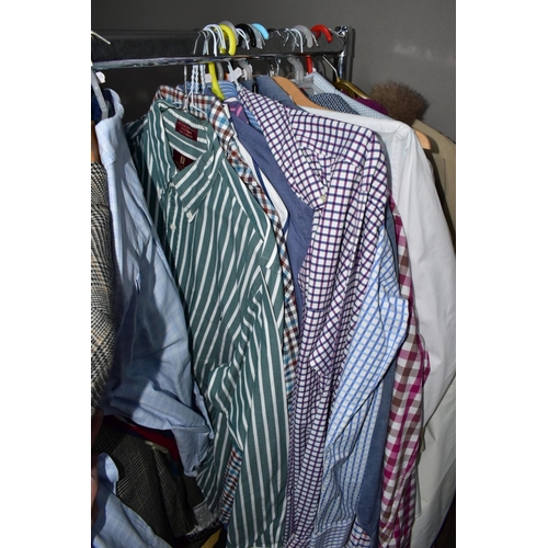 964 - A QUANTITY OF GENTLEMENS CLOTHING IN SEVEN BOXES AND LOOSE, including jackets, shirts, suits, trouse... 