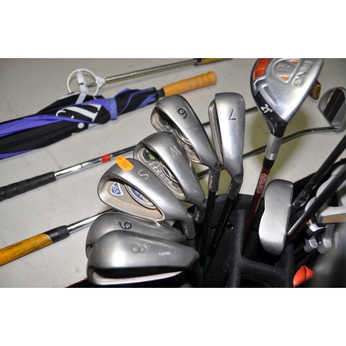 1251 - A BOX OF VARIOUS GOLF CLUBS to include nine Ping golf, clubs, a selection of putters such as John Da... 