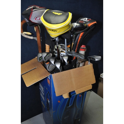 1251 - A BOX OF VARIOUS GOLF CLUBS to include nine Ping golf, clubs, a selection of putters such as John Da... 