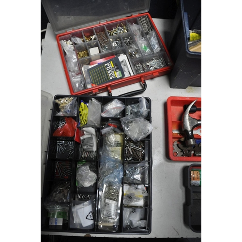 1277 - TWO TOOLBOXES AND TWO CASES CONTAINING HANDTOOLS AND D.I.Y SPARES to include screwdrivers, hammers, ... 