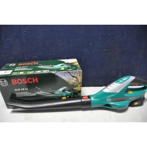 1287 - A BOSCH CORDLESS LEAF BLOWER with original box but no charger model No ALB18LI along with two Bosch ... 