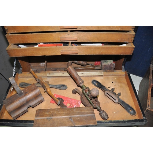 1292 - TWO BESPOKE TOOLBOXES CONTAINING WOODWORKING TOOLS to include files, chisels, router plane, hammers,... 