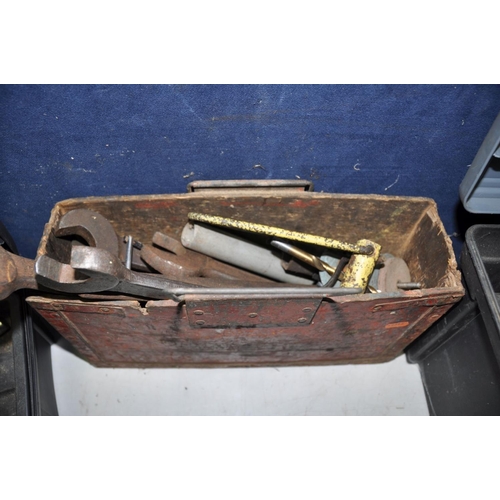 1325 - TWO TOOLBOXES AND TWO BOXES OF TOOLS to include a number of spanners, screwdrivers, grips, clamps, h... 