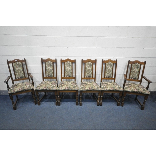 1667 - SIX OLD CHARM OAK DINING CHAIRS, to include two carvers