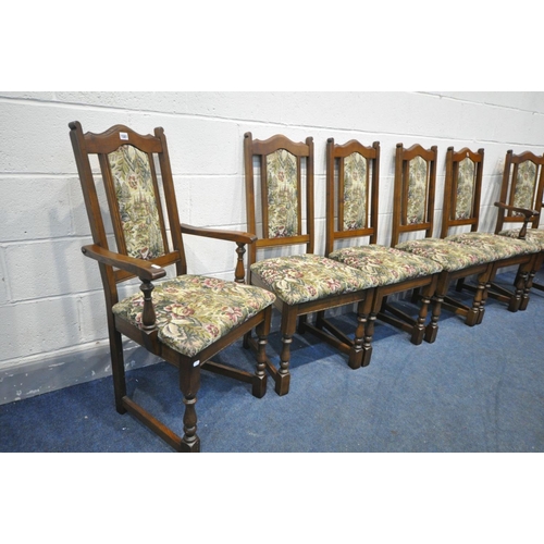 1667 - SIX OLD CHARM OAK DINING CHAIRS, to include two carvers