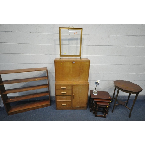 1516 - A QUANTITY OF OCCASIONAL FURNITURE, to include an oak fall front bureau with four drawers  and a sin... 