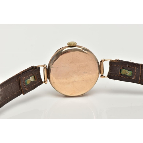 110 - A 9CT GOLD GENTS WRISTWATCH, a hand wound movement, white dial, approximate width 32mm, Roman numera... 