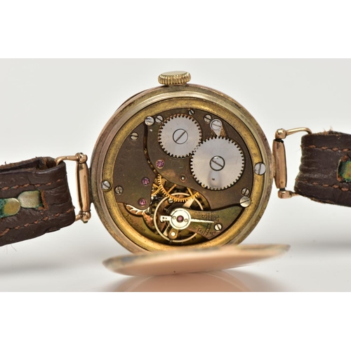 110 - A 9CT GOLD GENTS WRISTWATCH, a hand wound movement, white dial, approximate width 32mm, Roman numera... 