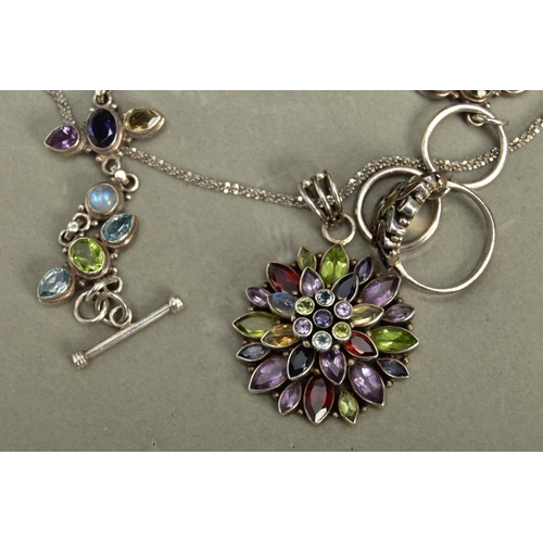113 - A SILVER GEMSET NECKLACE A WHITE METAL GEMSET NECKLACE, BRACELET AND RING, a multi stone necklace co... 