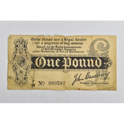 189 - A 1914-15 BRADBURY DISTRESSED ONE POUND TREASURY BANKNOTE