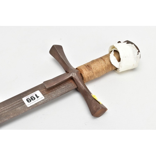 199 - A MEDIEVAL STYLE SWORD, POSSIBLY EUROPEAN IN MANUFACTURE IN THE KASKARAS STYLE, the blade is approxi... 