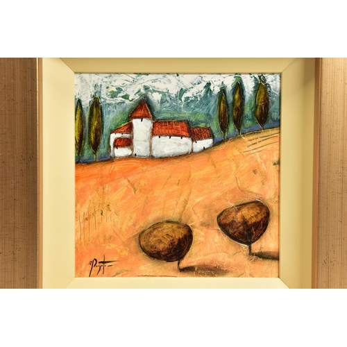 402 - RICHARD PARGETER (BRITISH 1976) A MODERN CONTINENTAL LANDSCAPE, signed bottom left, oil on board, ap... 