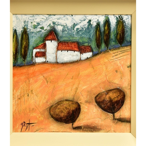 402 - RICHARD PARGETER (BRITISH 1976) A MODERN CONTINENTAL LANDSCAPE, signed bottom left, oil on board, ap... 