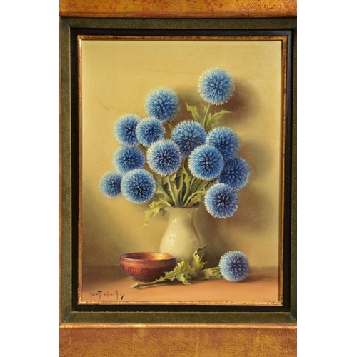 419 - ROBERT CHAILLOUX (FRENCH 1913-2006) 'LES CHARDONS BLEUS / THE BLUE THISTLES', a still life study of ... 