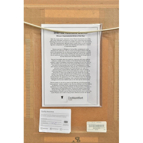 420 - SHERREE VALENTINE DAINES (BRITISH 1959) 'REGATTA AFTERNOON', figures sitting in deckchairs beside th... 