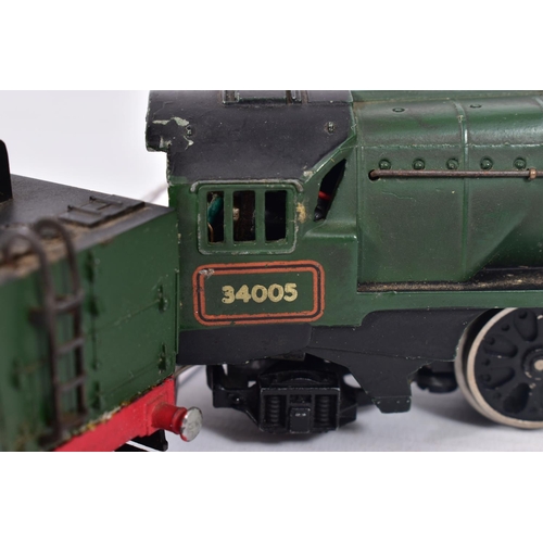 1 - A BOXED HORNBY DUBLO REBUILT WEST COUNTRY CLASS LOCOMOTIVE, 'Barnstaple' No.34005, B.R. lined green ... 