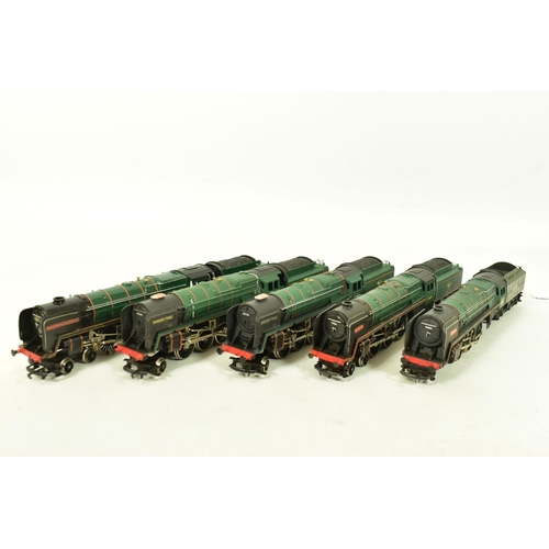 80 - FIVE BOXED HORNBY RAILWAYS OO GAUGE B.R. LOCOMOTIVES, three Britannia class 2 x 'Britannia' No.70000... 