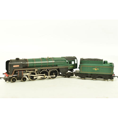 80 - FIVE BOXED HORNBY RAILWAYS OO GAUGE B.R. LOCOMOTIVES, three Britannia class 2 x 'Britannia' No.70000... 