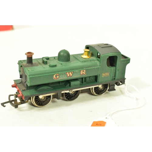 144 - FIVE BOXED HORNBY OO GAUGE G.W.R. CLASS 57XX PANNIER TANK LOCOMOTIVES, all No.8751 or unnumbered gre... 