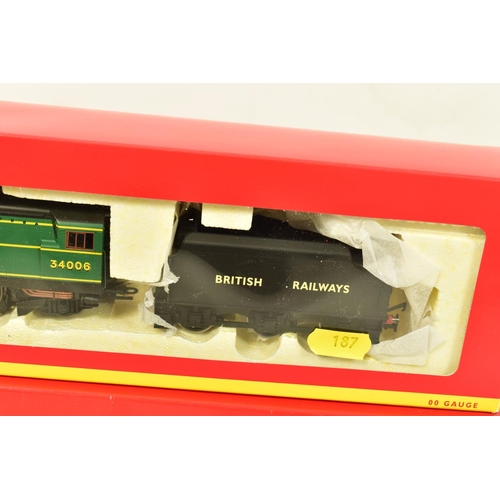 187 - THREE BOXED HORNBY RAILWAYS OO GAUGE LOCOMOTIVES, limited edition West Country class 'Bude' No.34006... 