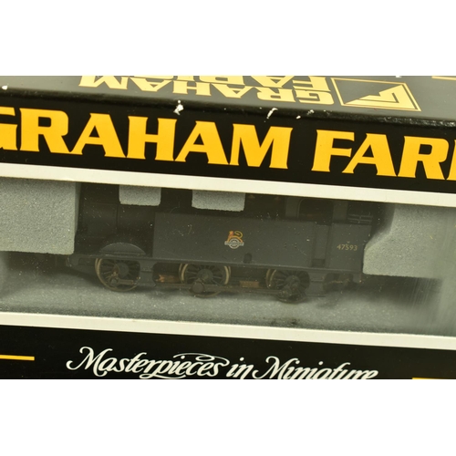 194 - A BOXED GRAHAM FARISH BY BACHMANN N GAUGE CLASS 3F JINTY TANK LOCOMOTIVE, No.47593, B.R. black liver... 