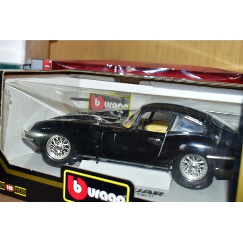 236 - SEVEN BOXED ASSORTED MODERN DIECAST BRITISH CAR MODELS, all 1:18 scale Bburago 1937 Jaguar SS100, 19... 