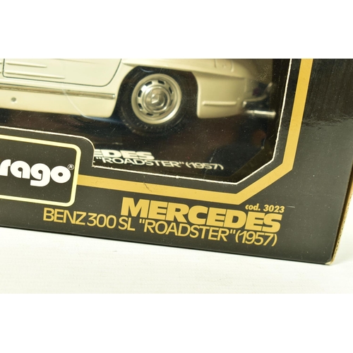 238 - FIVE BOXED ASSORTED MODERN DIECAST EUROPEAN CAR MODELS, all 1:18 scale, Bburago 1957 Mercedes Benz 3... 