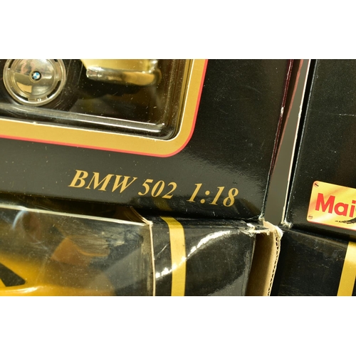 238 - FIVE BOXED ASSORTED MODERN DIECAST EUROPEAN CAR MODELS, all 1:18 scale, Bburago 1957 Mercedes Benz 3... 