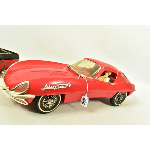 240 - AN UNBOXED TOPPER TOYS JOHNNY SPEED GIANT SIZE RACING CAR, 1960's plastic battery operated Jaguar E ... 