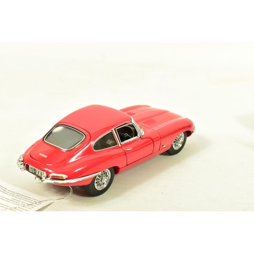 241 - TWO BOXED FRANKLIN MINT 1961 JAGUAR E-TYPE COUPE, 1/24 scale both in red and complete with swing tag... 