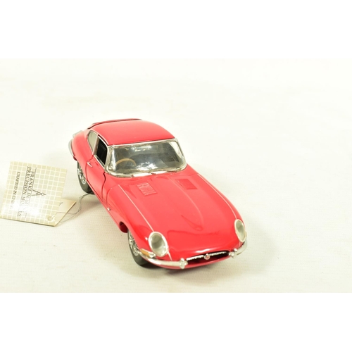 241 - TWO BOXED FRANKLIN MINT 1961 JAGUAR E-TYPE COUPE, 1/24 scale both in red and complete with swing tag... 