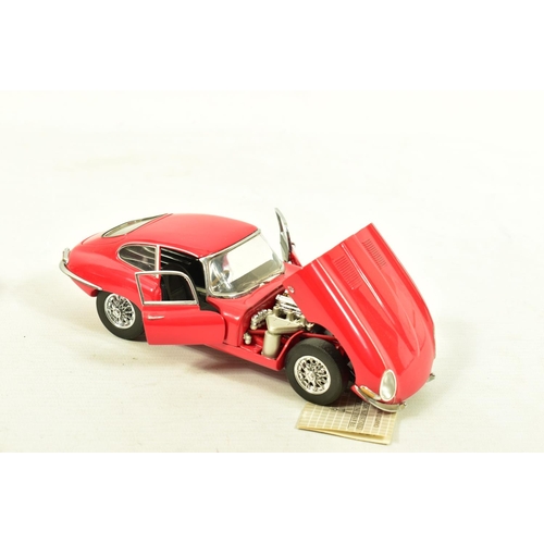 241 - TWO BOXED FRANKLIN MINT 1961 JAGUAR E-TYPE COUPE, 1/24 scale both in red and complete with swing tag... 