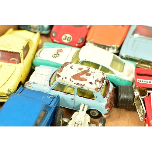 243 - A QUANTITY OF UNBOXED AND ASSORTED PLAYWORN DIECAST CARS, majority date from the 1960's and 1970's, ... 