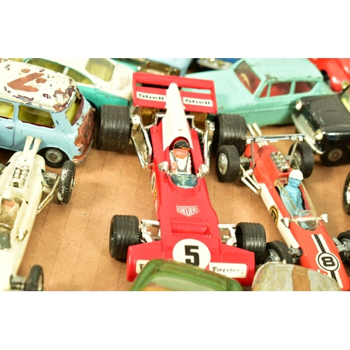 243 - A QUANTITY OF UNBOXED AND ASSORTED PLAYWORN DIECAST CARS, majority date from the 1960's and 1970's, ... 