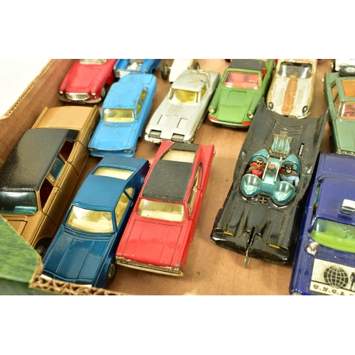 243 - A QUANTITY OF UNBOXED AND ASSORTED PLAYWORN DIECAST CARS, majority date from the 1960's and 1970's, ... 