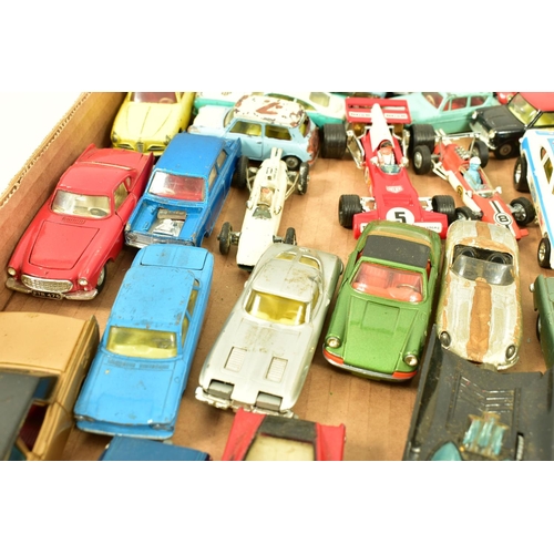 243 - A QUANTITY OF UNBOXED AND ASSORTED PLAYWORN DIECAST CARS, majority date from the 1960's and 1970's, ... 