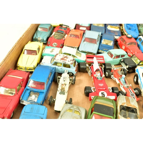 243 - A QUANTITY OF UNBOXED AND ASSORTED PLAYWORN DIECAST CARS, majority date from the 1960's and 1970's, ... 