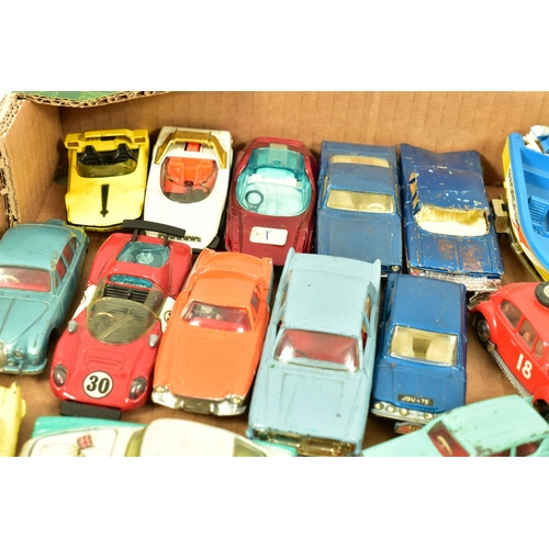 243 - A QUANTITY OF UNBOXED AND ASSORTED PLAYWORN DIECAST CARS, majority date from the 1960's and 1970's, ... 