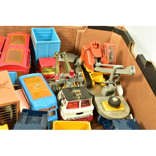 244 - A QUANTITY OF UNBOXED AND ASSORTED PLAYWORN DIECAST VEHICLES, to include Spot-On Bedford CA 'Tonibel... 