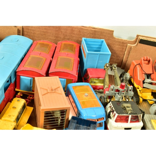 244 - A QUANTITY OF UNBOXED AND ASSORTED PLAYWORN DIECAST VEHICLES, to include Spot-On Bedford CA 'Tonibel... 