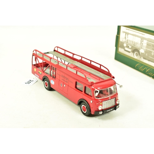 245 - A BOXED OLD CARS FIAT FERRARI RACING CAR TRANSPORTER, 1/43 scale model in red livery with 'Ferrari M... 