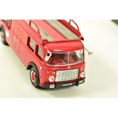 245 - A BOXED OLD CARS FIAT FERRARI RACING CAR TRANSPORTER, 1/43 scale model in red livery with 'Ferrari M... 