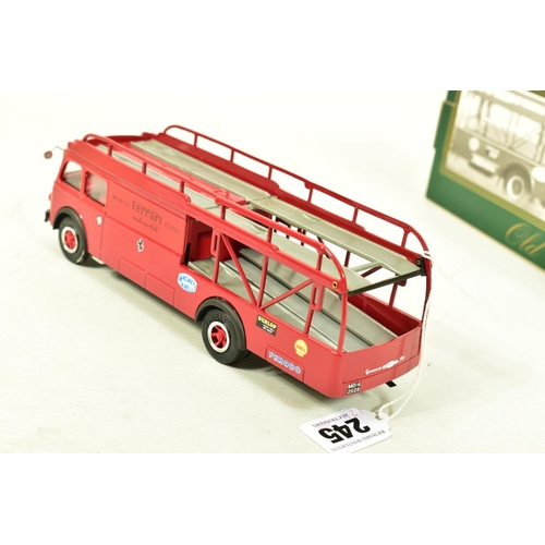 245 - A BOXED OLD CARS FIAT FERRARI RACING CAR TRANSPORTER, 1/43 scale model in red livery with 'Ferrari M... 