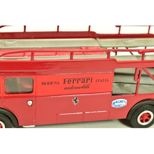 245 - A BOXED OLD CARS FIAT FERRARI RACING CAR TRANSPORTER, 1/43 scale model in red livery with 'Ferrari M... 