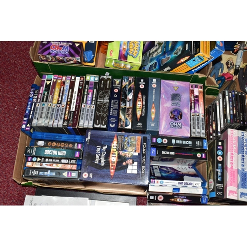 437 - A COLLECTION OF ASSORTED DOCTOR WHO MEMORABILIA, GAMES, VIDEOS AND DVD'S ETC., to include assorted j... 